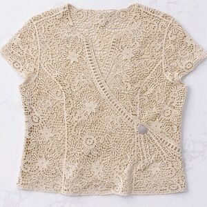 Lafei Nier Ivory Lace Top 3X Crystal Embellished Floral Elegant NWT